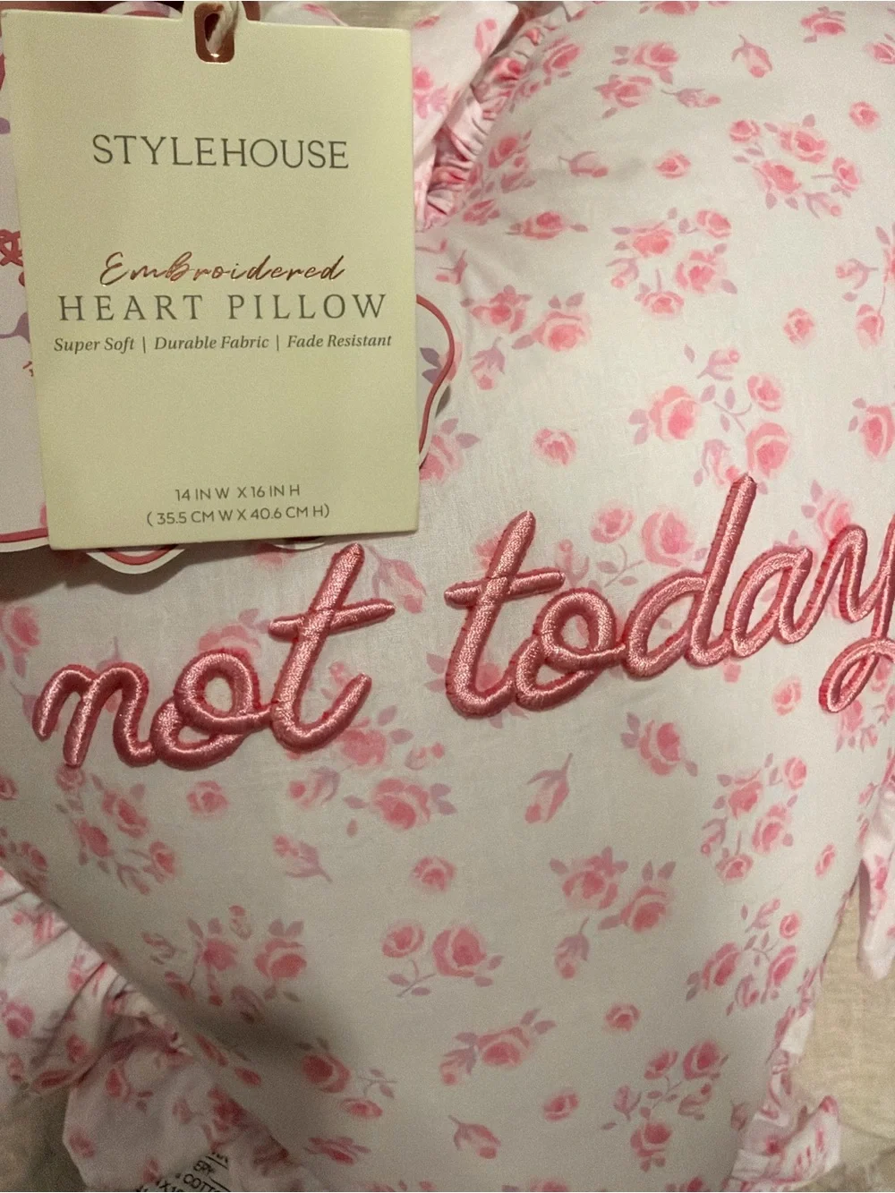Heart-Shaped Pink Floral Pillow - 